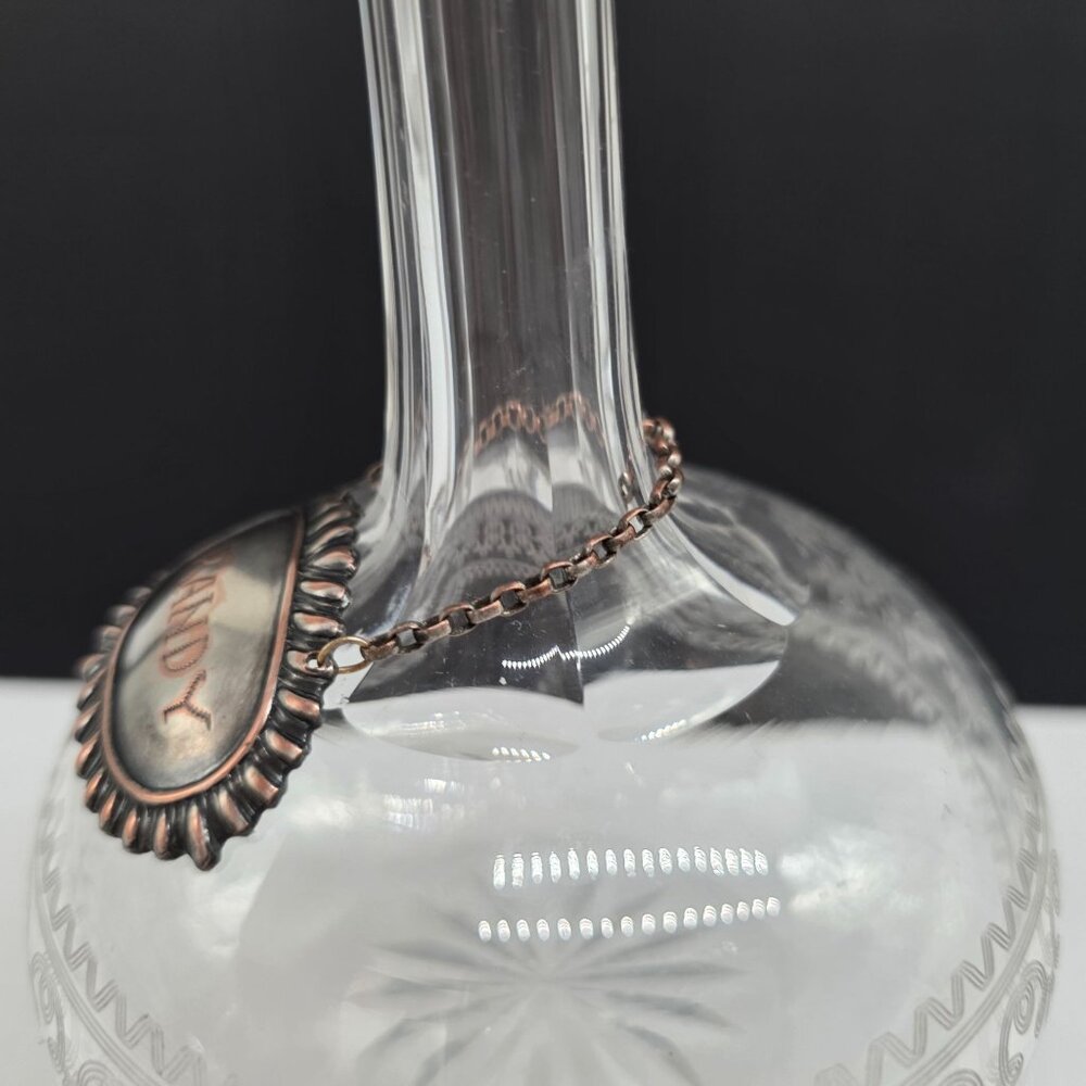 Vintage Etched Crystal Brandy Decanter With Stopper & Silver Plated Label - Picture 7 of 10
